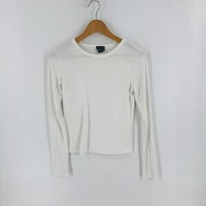 Olivia Rae White Ribbed Long Sleeve Top Soft‎ Stretch Basic Tee Size M